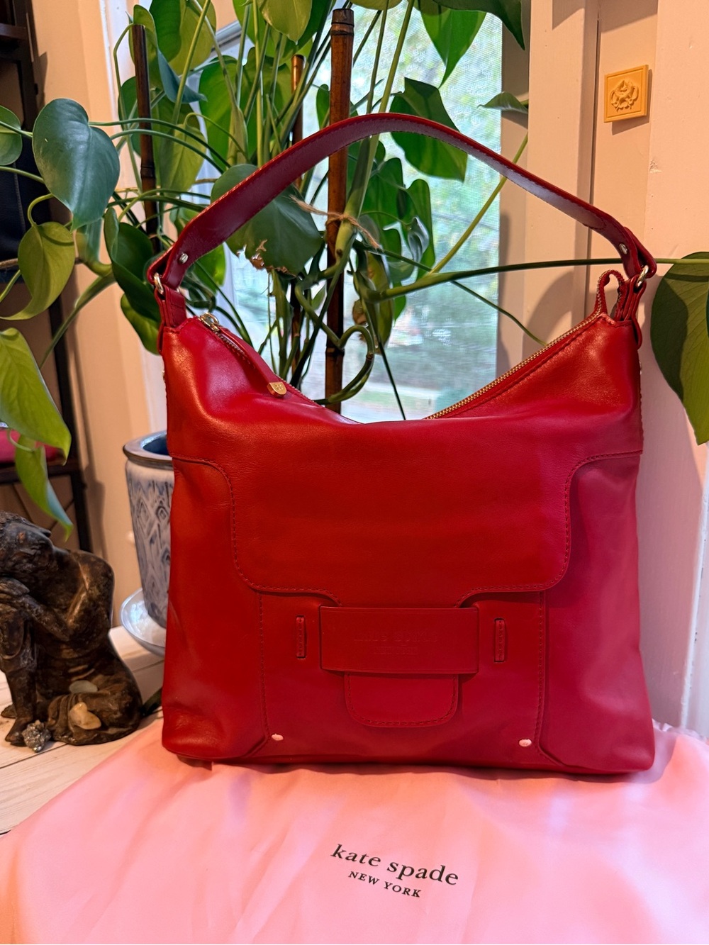 Kate Spade | Vintage Savona Paige Red Leather Hobo Bag with Dust Bag